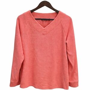 D & Co Pink Waffleknit Vneck Sweatshirt Sz XL